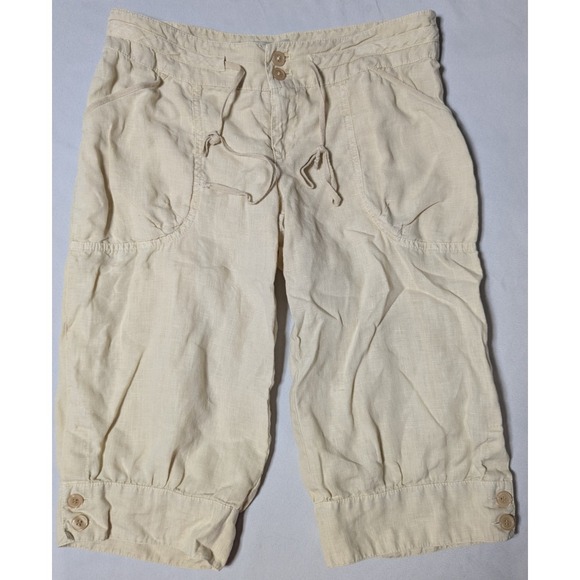 GUESS JEANS Linen Bermuda Shorts Natural Beige - Women Small - Picture 8 of 16